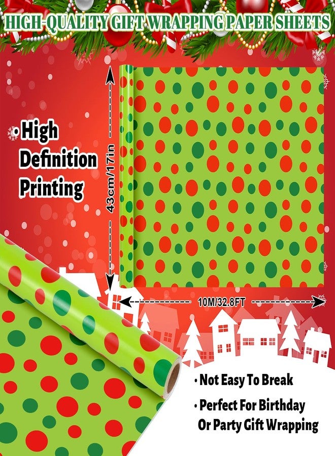 Whaline Christmas Wrapping Paper - Mini Roll - 17 In x 32.8 Ft Red Green Polka Dots Gift Wrap Paper for DIY Crafts Xmas Winter Holiday Birthday Party Decor - Image 2